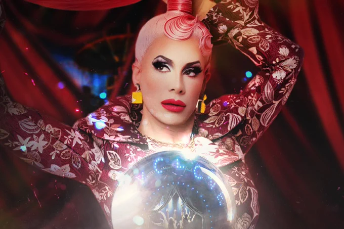 A photo showing an elaborate performer with a crystal ball 