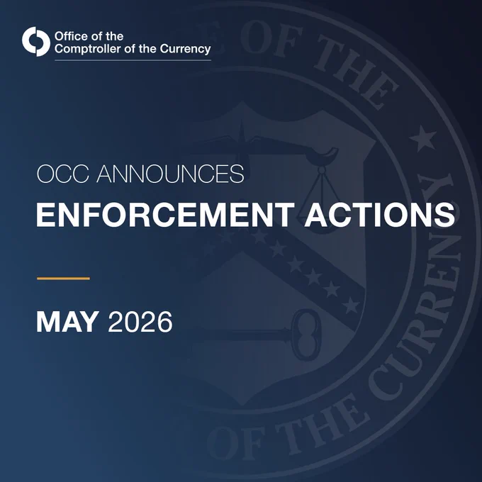 OCC Announces Enforcement Actions May 2026