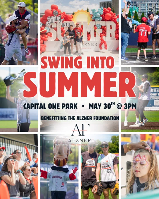 Swing Into Summer benefiting The Alzner Foundation on Saturday, May 30 at 3 PM at Capital One Park.