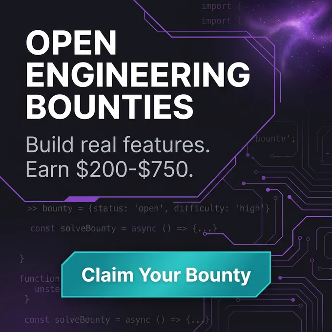 🚀 Open Engineering Bounties are live.

Build real features.
Ship real code.
Earn $200–$750 per bounty.

warpSpeed OPEN is opening opportunities for developers to contribute to real AI productivity features, grow their portfolio, and be part of a community-driven open-source ecosystem.

If you’re a React Native, TypeScript, AI, backend, or full-stack developer, this is your chance to build meaningful features that can shape the future of productivity tools.

👉 Register now: https://warpspeedopen.org/register

#OpenSource #DeveloperBounties #ReactNative #TypeScript #SoftwareEngineering #BuildInPublic #AIProductivity #OpenSourceCommunity #TechCommunity #Developers #CodingLife #FullStackDeveloper #MobileDevelopment #AIEngineering #StartupCommunity #RemoteWork #FreelanceDeveloper #Programming #GitHub #WarpSpeedOPEN