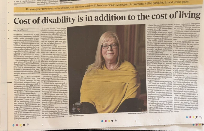 A full article on the cost of disability, overview of the summit, and the policy position, written by Ann Marie Flanagan. Photo of Ann Marie also.