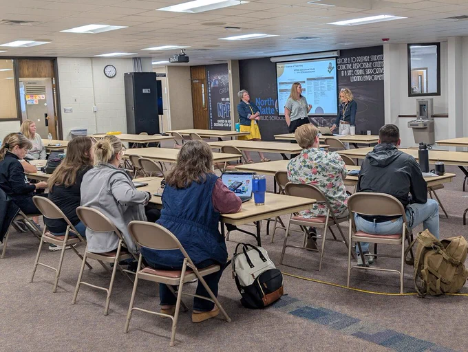 Curriculum writing teams working at McKinley on Thursday.