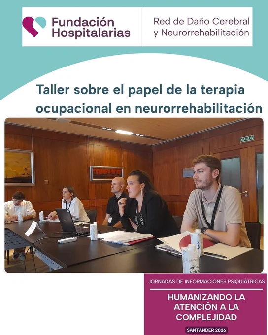El encuentro, moderado por Irene Gurruchaga, médica rehabilitadora y directora de la Unidad de Daño Cerebral de Fundación Hospitalarias Valencia, ha contado con las intervenciones de:

🔹 Pablo Álvarez, terapeuta ocupacional de Fundación Hospitalarias Valladolid, sobre el papel del terapeuta ocupacional en neurorrehabilitación.

🔹 Ane Cáceres, terapeuta ocupacional de Ospitalarioak Fundazioa Euskadi, acerca de productos de apoyo y adaptaciones del domicilio.

🔹 Pablo García Millán, terapeuta ocupacional de la Unidad de Daño Cerebral de personas adultas de Fundación Hospitalarias Valencia, para abordar a creación de una herramienta común para la evaluación en terapia ocupacional.
