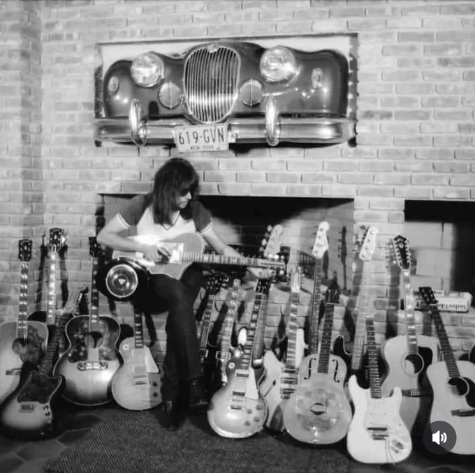 Ace Frehley of KISS shows off his guitars