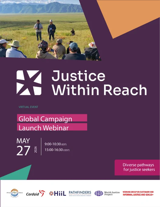 Event flyer with details for the Justice within Reach Global Campaign Launch Webinar.