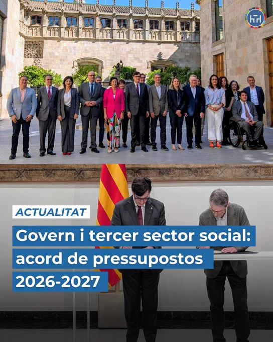 Imatge grupal i signatura acord de pressupostos 2026-2027 entre Govern i tercer sector social