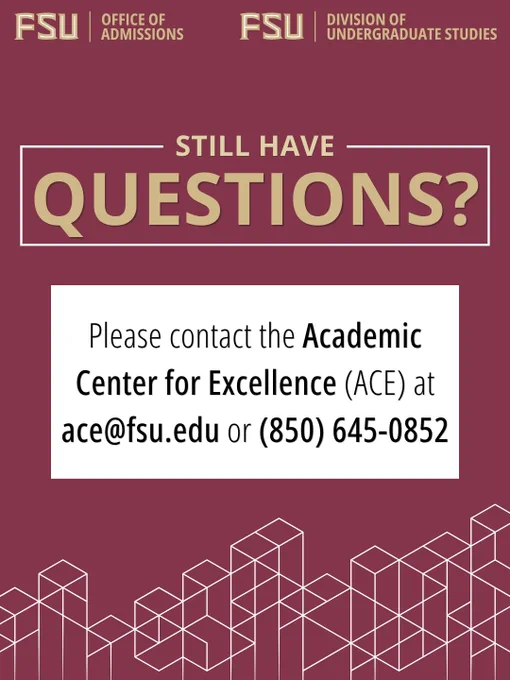 Final slide reads, "Still have questions? Please contact the Academic Center for Excellence (ACE) at ace@fsu.edu or (850) 645-0852."