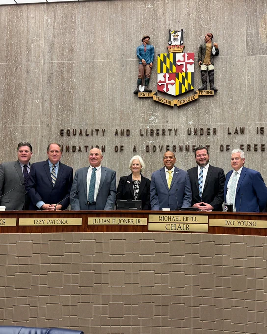 Photo of the County Executive with members of the Baltimore County Council.