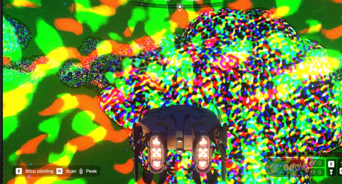 Image from Young Suns of flying through broken bright green, yellow, and orange sky and cloud assets.