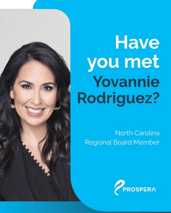 Yovannie Rodriguez is a Prospera Regional Board Member in North Carolina and Chief Strategy Officer at Raleigh-Durham Airport.

Through her volunteer service at Prospera, Yovannie:
• Supports entrepreneurs and community growth across North Carolina.
• Brings expertise in organizational leadership and strategic planning.
• Values building meaningful connections within the community.
---
Yovannie Rodriguez es miembro de la junta regional de Prospera en Carolina del Norte y Chief Strategy Officer en Raleigh-Durham Airport.

A través de su servicio voluntario en Prospera, Yovannie:
• Apoya a los emprendedores y el crecimiento comunitario en Carolina del Norte.
• Aporta experiencia en liderazgo organizacional y planificación estratégica.
• Valora las conexiones significativas dentro de la comunidad.