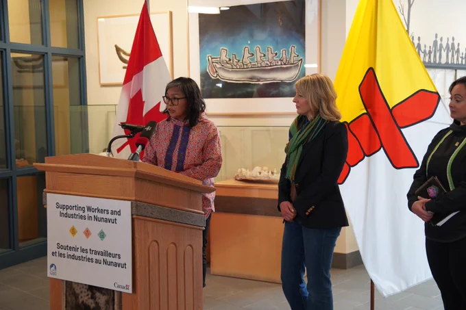MP Lori Idlout speaking at the podium