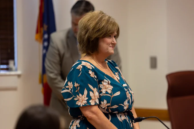 The image shows Melanie Davis-Hardy, a sixth-grade math and science teacher at Yazoo County Middle School in the Yazoo County School District.