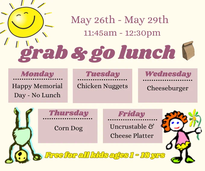 May 26-29 Summer Lunch Menu 