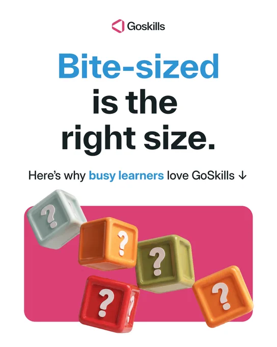 GoSkills microlearning graphic promoting bite-sized online courses for busy learners and professional skill development.