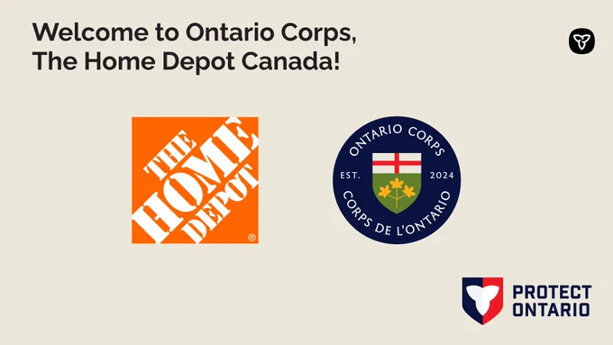 The Home Depot logo and Ontario Corps logo. Text: Welcome to Ontario Corps, The Home Depot Canada!  