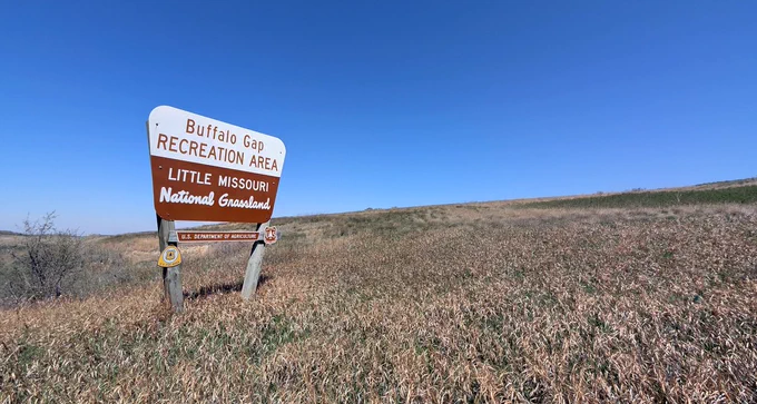 The Buffalo Gap Campground is the welcoming sign you've been looking for! Welcome to the Little Missouri National Grasslands and its Badlands oasis. Forest Service photo by Scott C. Marvin.