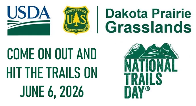 Come on out and hit the trails for a hike or join in on a building project! The Dakota Prairie Grasslands will celebrate National Trails Day on June 6, 2026, with activities and volunteer opportunities. Forest Service illustration by Scott C. Marvin.
