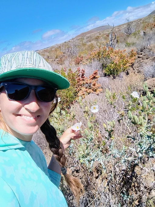 Leilani Badamo doing conservation work in the field. To help deepen her relationship with her culture and ka ʻāina, she participated in Native Hawaiian plant conservation work last summer at Pōhakuloa. (Courtesy photo)