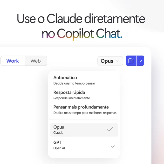 Interface do Copilot com opções de modelo e uso do Claude.