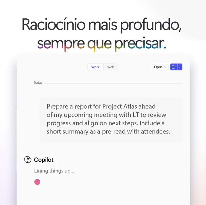 Interface do Copilot gerando relatório a partir de prompt em ambiente de trabalho.