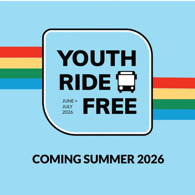 Youth Ride Free - June and July 2026. Coming Summer 2026.