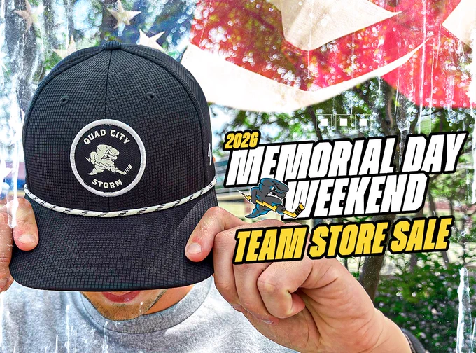 "2026 Memorial Day Weekend Team Store Sale" graphic that features a photo of a Storm hat