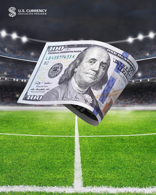 Image of banknote on a soccer pitch