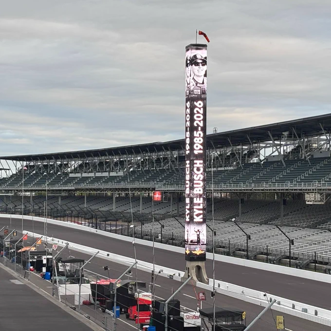 The scoring pylon at Indianapolis Motor Speedway has been updated in memory of NASCAR legend Kyle Busch.