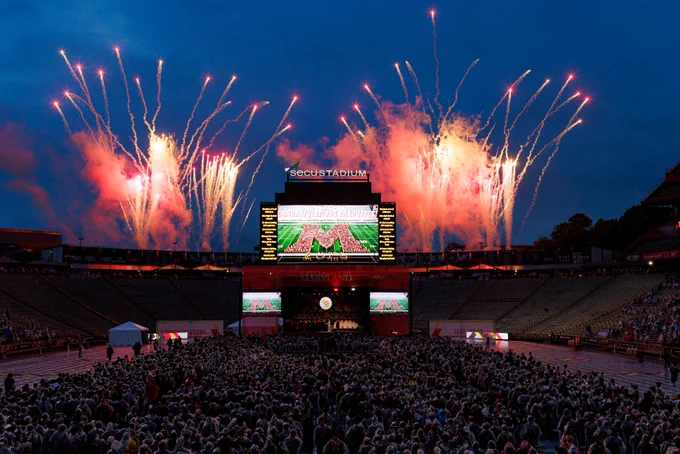 Fireworks light the sky over UMD’s SECU Stadium in celebration of Commencement.