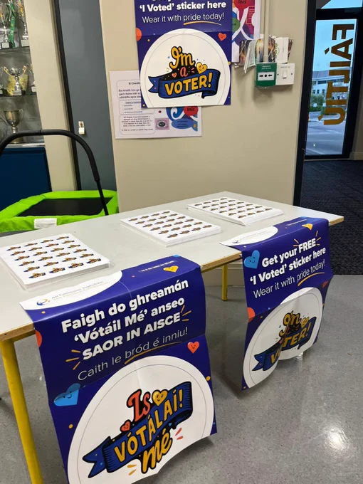 The table in the polling station where you can pick up “I’m a voter” stickers