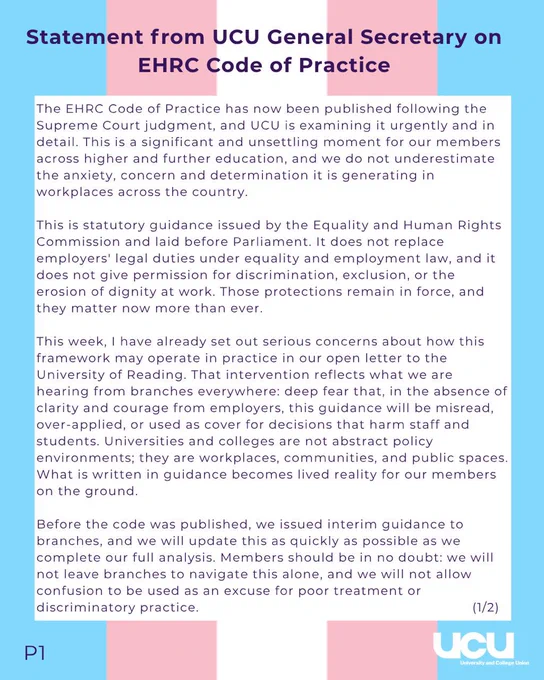 https://www.ucu.org.uk/article/14511/Statement-from-UCU-general-secretary-on-EHRC-Code-of-Practice