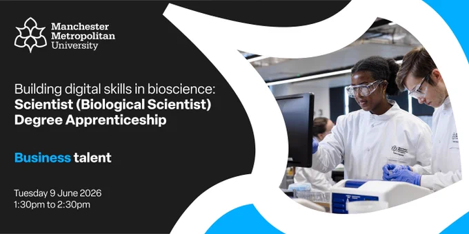 Infographic promoting the Scientist (Biological Scientist) Degree Apprenticeship webinar