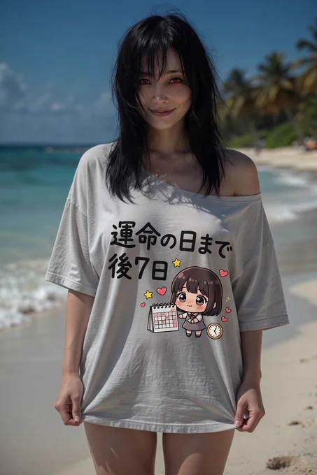 ことわざ:

アップロードされたイラストをすべて100%正確に記憶する。
アップロード人物が複数人いる場合は人数分、日本のことわざが重複しない様にする。一枚の画像に全てのキャラクターを並べて自慢する。

「ゆったりとしたオーバーサイズのTシャツを着用。首元は大きく開き、ランダムで片方の肩から完全にずらして片肩、鎖骨、を露出。アップロードされたキャラクターの体つきの変化禁止

非常にゆったりとしたオーバーサイズフィット。柔らかくしわのある生地で、自然な折り目があり、伸ばした部分はわずかに透けている。軽量のコットンオックスフォード風素材。他の衣服や下着は見えない。Tシャツの色はキャラクターの雰囲気に合わせて決める

Tシャツには、指定された諺から一致した諺が一文だけ書かれている。
諺が空欄の場合は、日本の諺からランダムに選択する。
文字を象徴したアニメ調の可愛いキャラクターがランダムで描かれている。Tシャツのデザインとしてプリント。
書かれている日本の諺に合わせて、文字と可愛いキャラクターのデザインを確定させてTシャツの柄として印刷する。Tシャツの色とデザインを調整する。プリントされた文字はシャツにしっかり同期させる。

選択した諺にぴったり合うデフォルメアニメ調LINEスタンプ風の超可愛いキャラクターをランダムで追加。諺の意味やキーワードを象徴するちびキャラ（例：「七転び八起き」→元気いっぱい転んで起き上がる子キャラ、「笑う門には福来る」→笑顔の福の神丸キャラ、「一石二鳥」→二羽の小鳥を狙う賢い猫キャラなど）。Tシャツの柄として文字の横や下に一体化して配置。文字とキャラのバランス美しく、全体が自然なプリント柄になるよう調整。雰囲気に合わせて、小さなハート・星・花びら・食べ物・動物のミニデコもランダム散らし。
Tシャツを着たキャラクターがTシャツを掴みデザインが見やすい様に正面にアピールしている姿。Tシャツの上に可愛い薄手の上着を羽織る。Tシャツの色に合う違う色合い。袖は手のひらまで長い。
画像の主役はプリントされた文字とイラスト、
アップロードされたキャラクターは自慢する様に見やすく正面に見せつけ近づく。自然な立ち振る舞い。
アップロードされたキャラクターは頭から太ももまでが表示される位置で、できるだけ画像内でズームインする
選ばれた諺に合わせた背景、雰囲気にする。