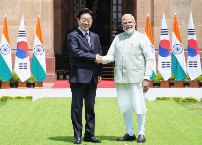 Indian Prime Minister Narendra Modi meeting with the President of South Korea, Lee Jae Myung for bilateral discussions at Hyderabad House, New Delhi, on April 20, 2026. Source: Prime Minister of India