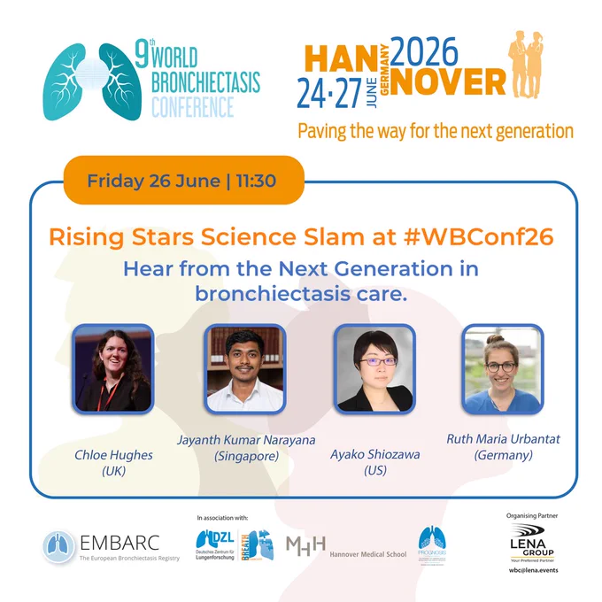 Rising Stars Science Slam at #WBConf26
Hear from the Next Generation in bronchiectasis care.
