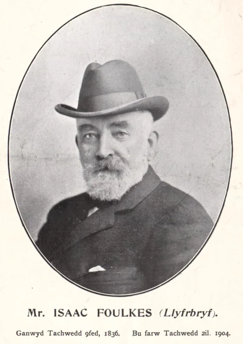 Portread o Mr. Isaac Foulkes (Llyfrbryf) Ganwyd Tachwedd 9fed, 1836. Bu farw Tachwedd 2il 1904 / Portrait image of Mr. Isaac Foulkes (Llyfrbryf) Born November 9th, 1836. Died November 2nd, 1904