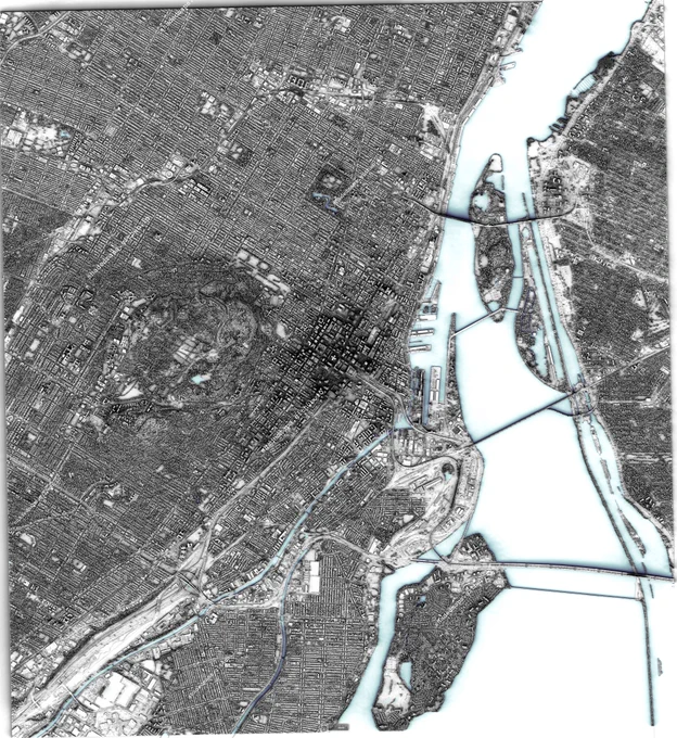 Resized shaded map of Montreal, Canada.