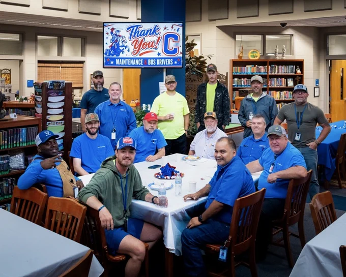Today we celebrated our Maintenance Team and Bus Drivers with breakfast courtesy of Eggs Up Grill! 💙 Thank you for all you do for CCS, and thank you to Cleveland Middle School for hosting.  #BuildingChampions #BuildingCommunity #ChooseCleveland