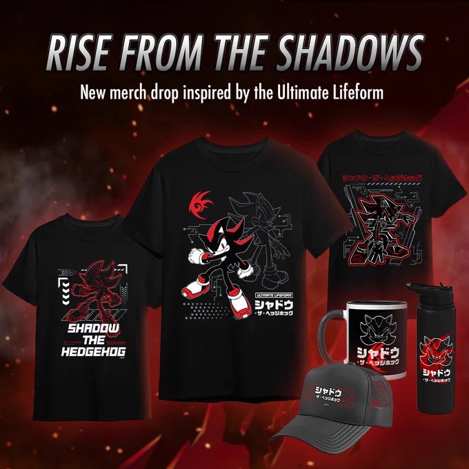 Rise from the shadows. New merch drop inspired by the Ultimate Lifeform. Merch includes t-shirts, mugs, water bottles, and caps.
