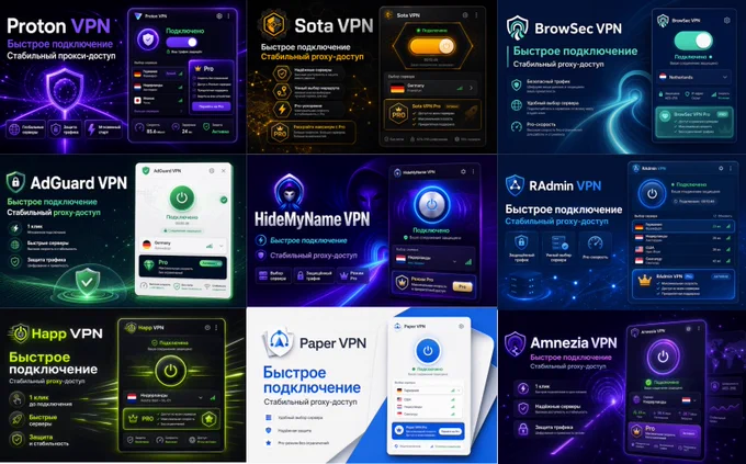 A collage of malicious extensions advertised as legitimate VPN services. 