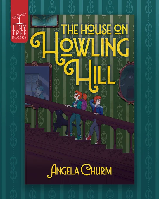 Cover of The House on Howling Hill on a teal background with a pattern.