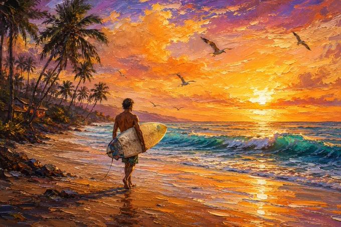 Bom dia. 🌅🌊

Entre pinceladas douradas, ondas suaves e o brilho do nascer do sol, o oceano desperta mais uma vez lembrando que cada manhã traz novas possibilidades, novas ondas e novos caminhos. 

O surf é essa conexão eterna entre liberdade, natureza e inspiração. ✨🏄‍♂️

SurfReport vivendo o surf além do horizonte.

#BomDia #SurfReport #SurfArt #TintaAOleo #SurfLifestyle #OceanVibes #WaveLife #SunriseSurf #SurfCulture #GoodVibes