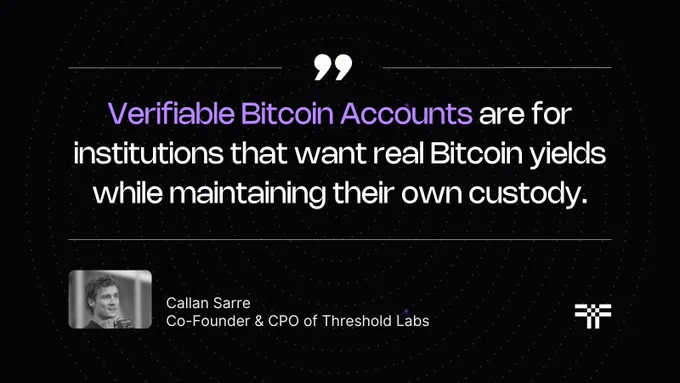 A person discusses verifiable Bitcoin accounts for institutions seeking real yields while retaining custody.