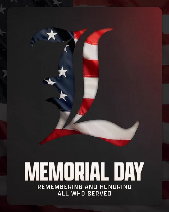 Old English L with the American Flag inside for Memorial Day