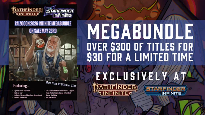 Save over 80% with the PaizoCon 2026 Infinite Megabundle at PathfidnerInfinite.com