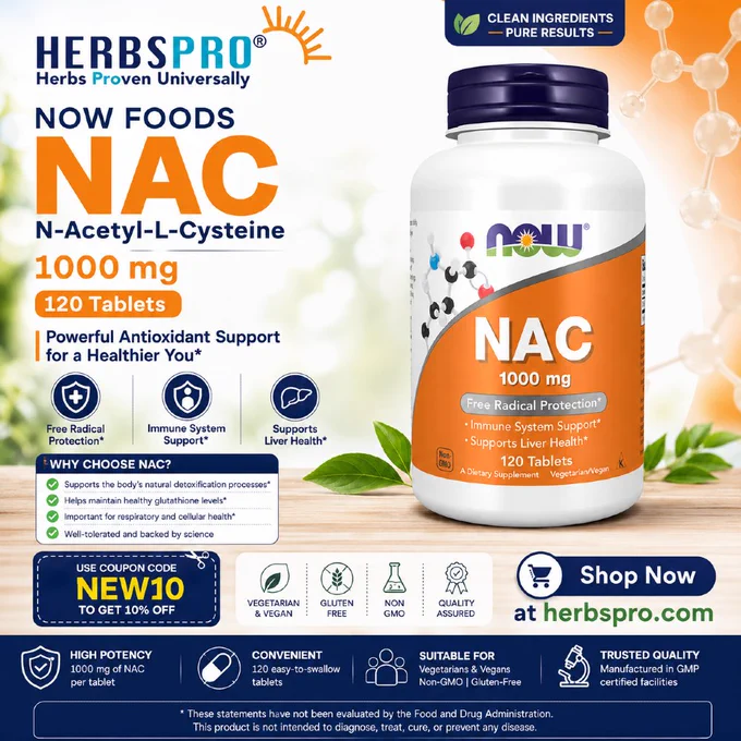 NOW Foods NAC 1000 mg, 120 tablets — antioxidant support for immune and liver health; vegetarian, gluten-free, non-GMO.