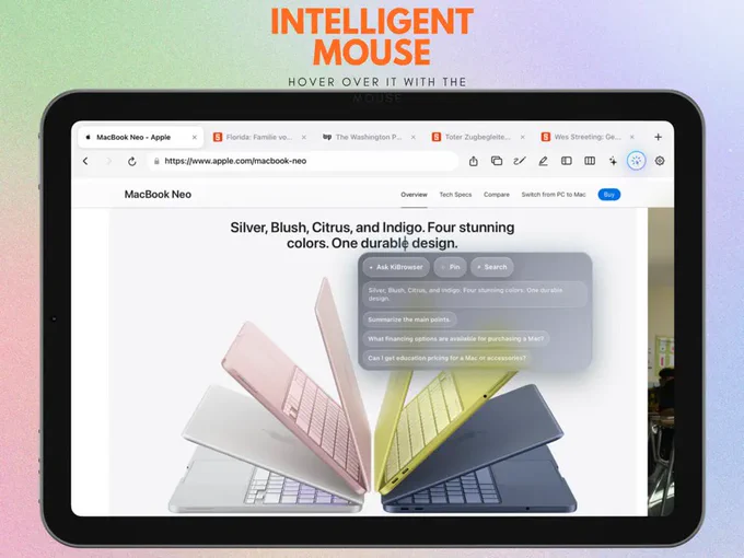 Hey! If you’re looking for an AI browser on iOS/iPadOS right now, check out Browser-Ai — it’s already available on the App Store: https://apps.apple.com/us/app/browserai/id6754273445

It comes with a lot of features:
• AI Chat & Floating Chat right on top of any webpage
• Split View for side-by-side browsing on iPad
• Pin, sort & rename tabs
• Spaces & Tab Folders for organizing different projects
• Highlight & pin page content directly into chat
• Deep Research, Shopping Tour, Reader Mode, PDF Export
• AI Mouse on iPad — smart text detection on hover
• Talents — create your own custom AI helpers
• Currently supporting 15 languages, with 41 coming soon
Would love to hear your thoughts! 🚀