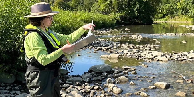 Routine water quality sampling at Canajoharie Creek, New York. Photo by Sabina Gifford, USGS
