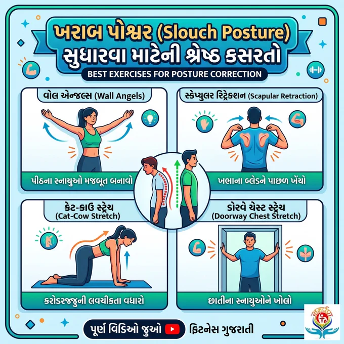 ખરાબ પોશ્ચર (Slouch Posture) સુધારવા માટેની કસરતો
