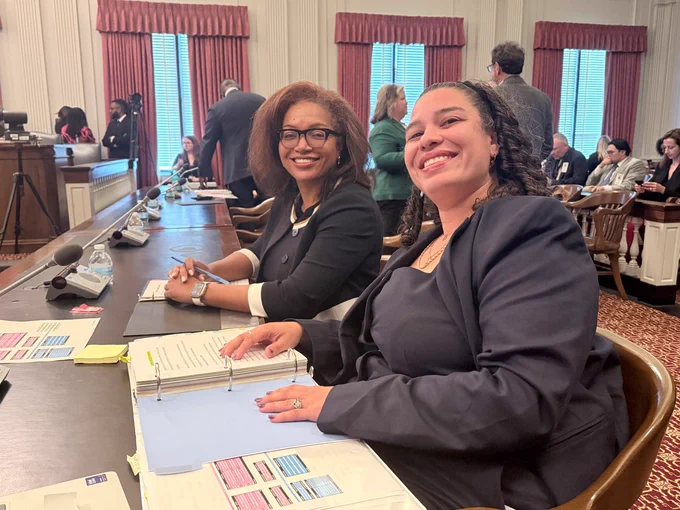 Acting State Comptroller Shirley U. Emehelu and OSC Chief Operating Officer Kia King in the New Jersey Assembly Budget Committee hearing.